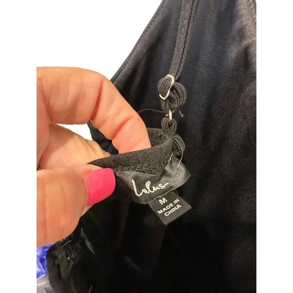 Lulus Women's Black Asymmetric Cross Backless Spaghetti Straps Mini Dress Size M - Picture 4 of 7